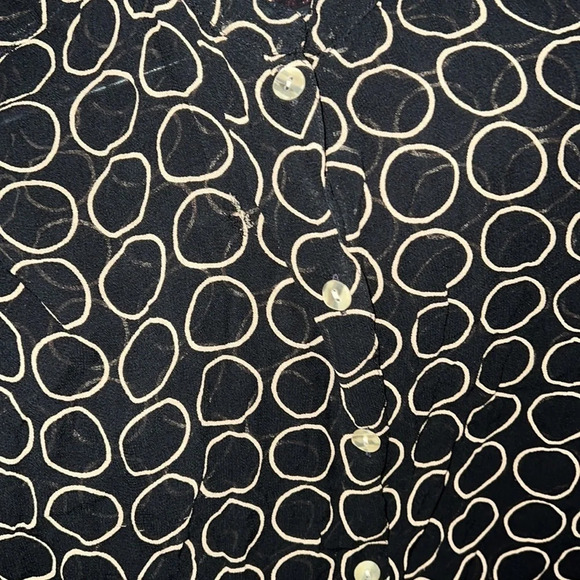 Avenue Large circle Polka Dot Chiffon black beige long sleeve Blouse Sz 14/16 - Picture 4 of 11
